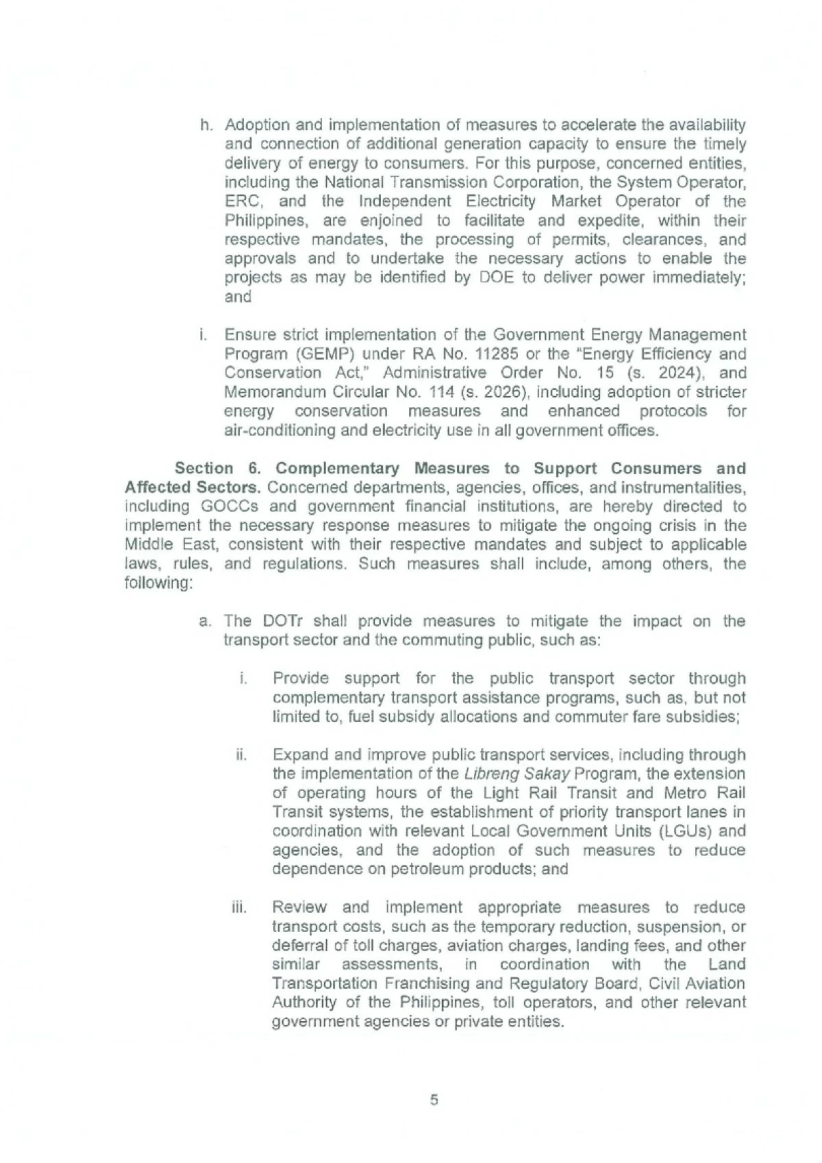 Executive Order No. 110