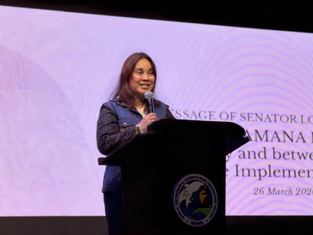 Senator Loren Legarda at the ceremonial signing of the PAMANA Program agreements at Foro de Intramuros in Manila on Thursday, March 26.