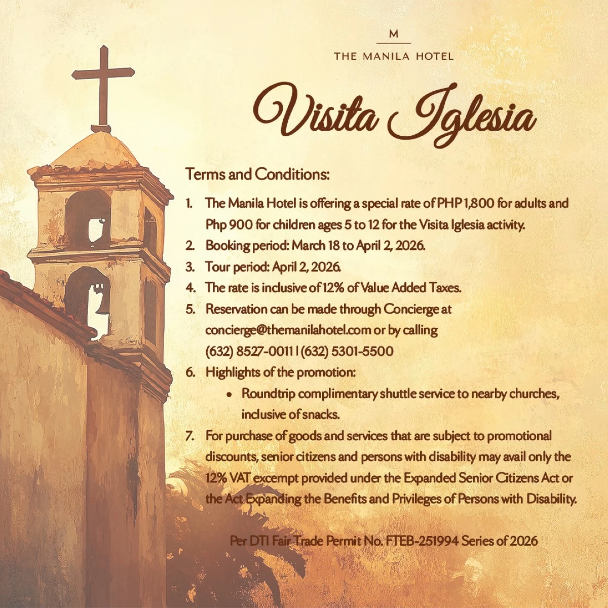 Details for The Manila Hotel's Visita Iglesia tour with Traveling Salakot (Photo from The Manila Hotel | Facebook)