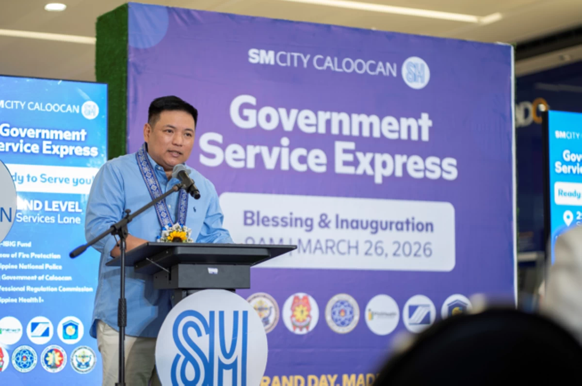 Chris Martin D. Coquia, Regional Operations Head of SM Supermalls, delivers welcome remarks during the inauguration of the Government Service Express at SM City Caloocan