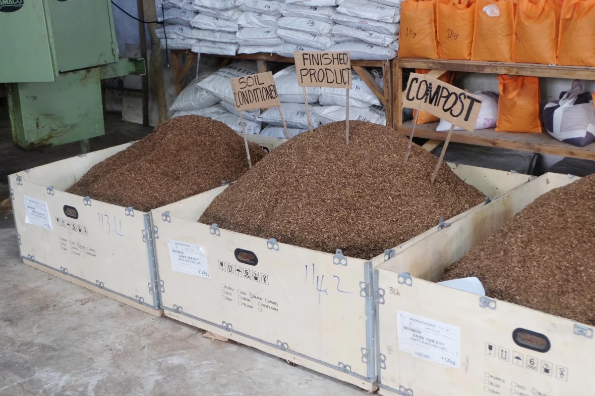 BACK TO THE LAND — Finished compost and soil conditioner products neatly sorted and stored in a materials recovery facility, ready for use or distribution.
