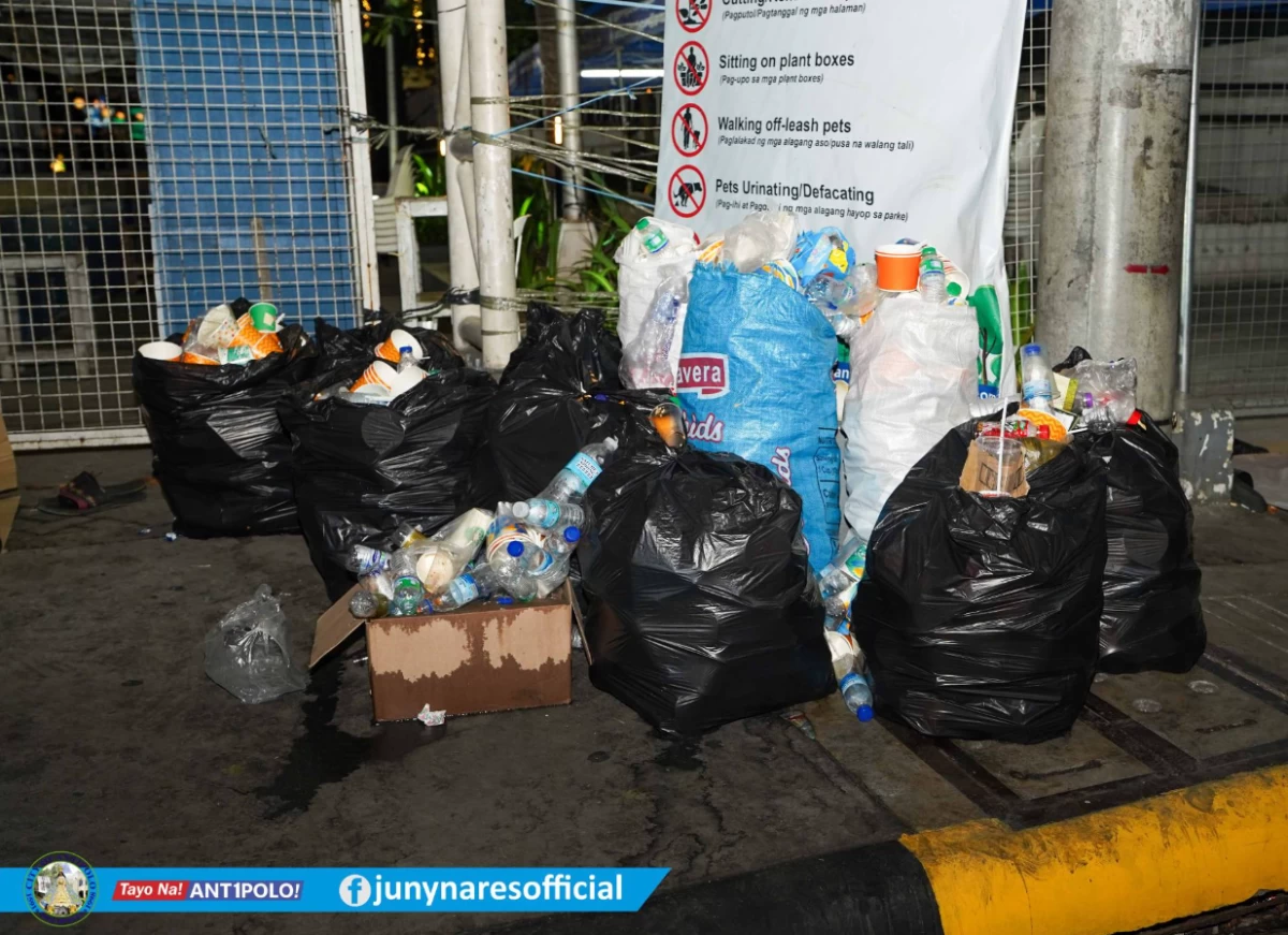Sacks of trash collected from all over the city proper in Antipolo following the Alay Lakad event on Good Friday (photo from Jun Andeng Ynares's FB page)