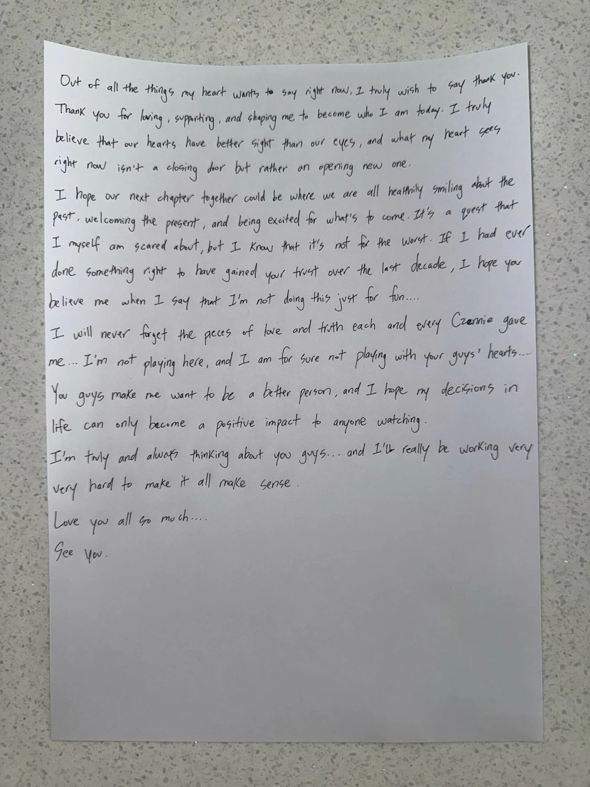 Mark's letter (Instagram) 