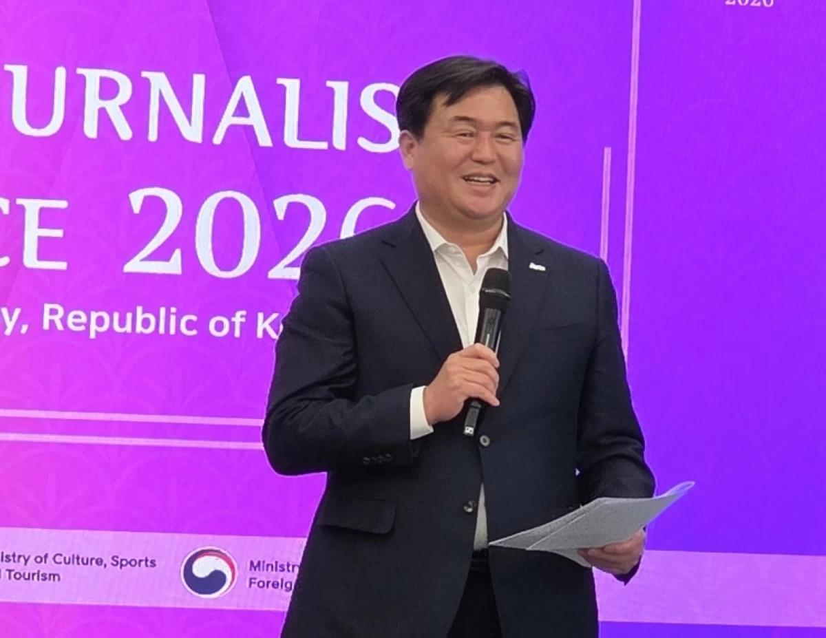 Siheung City Mayor Lim Byeong-taek speaking at the closing ceremony of the World Journalists Conference 2026 in Siheung, South Korea on April 2 (Jonathan Hicap) 