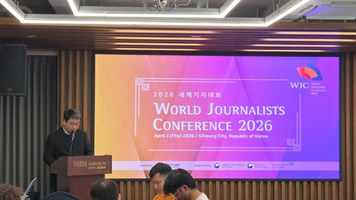 The closing ceremony of the World Journalists Conference 2026 being emceed by JAK Vice President Hwang Seong-gyu of Gyeongin Ilbo in Siheung, South Korea on April 2 (Jonathan Hicap) 