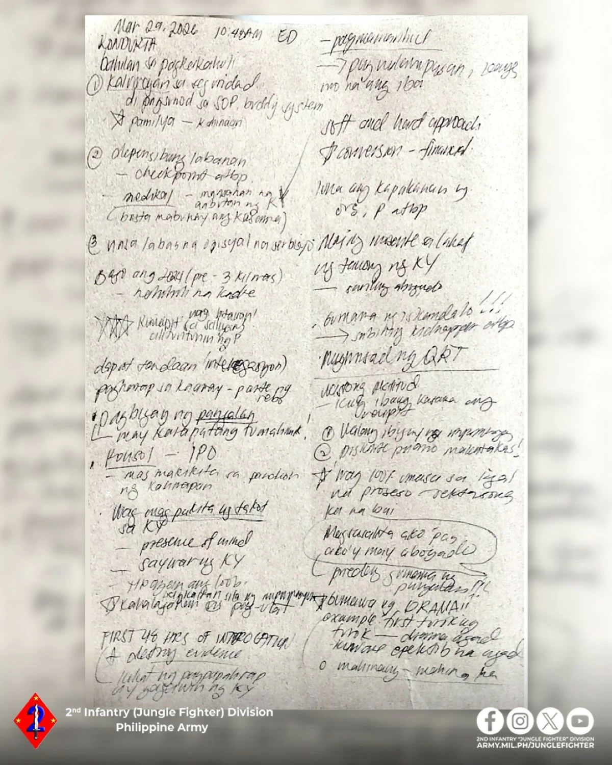 A handwritten journal recovered after a deadly encounter between government troops and suspected New People’s Army (NPA) fighters in San Jose, Occidental Mindoro on March 29, 2026 offered a rare and unfiltered look into the life inside the armed group, according to the Philippine Army's 2nd Infantry Division. (Courtesy of 2ID)