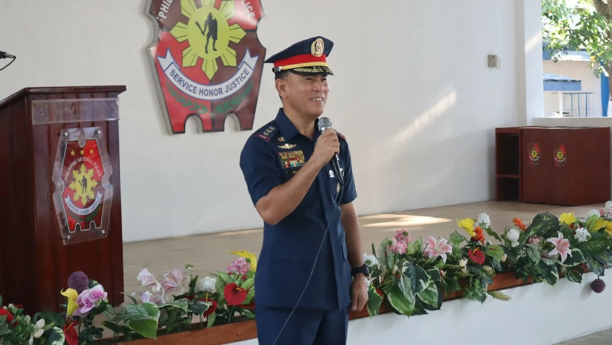 Cavite PPO Director Col. Ariel R. Red addresses personnel during the Monday flag-raising ceremony at Camp BGen. Pantaleon Garcia in Imus City on April 6 (Photo from Cavite PPO/MANILA BULLETIN)