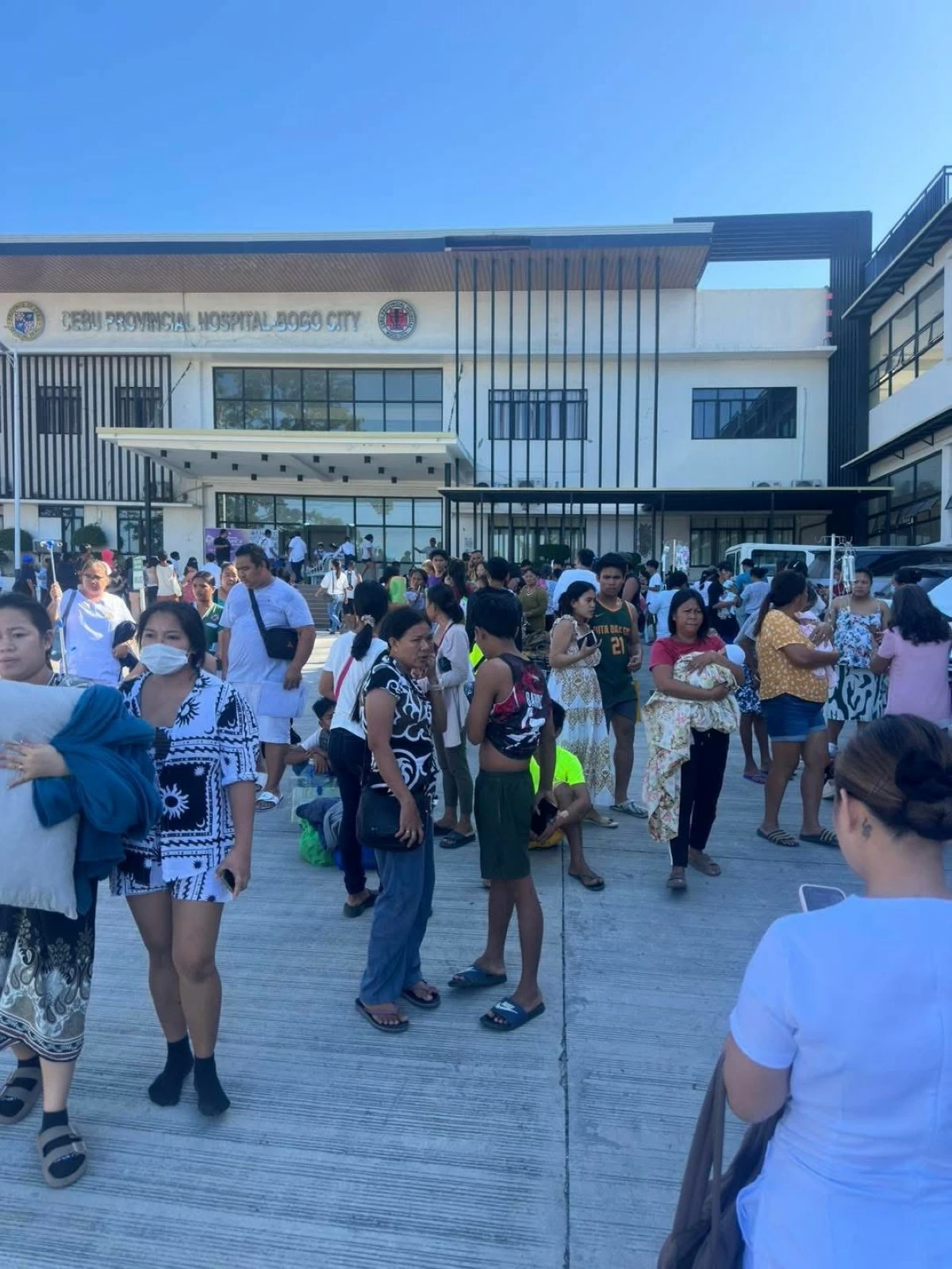 PEOPLE evacuate a hospital following the earthquake in Cebu on April 6. (Cebu Province FB)  