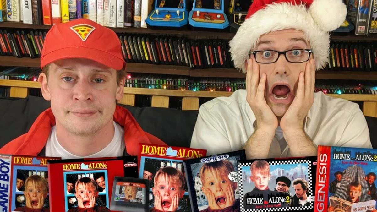 WHEN WORLDS COLLIDE Macaulay Culkin and James review bad 'Home Alone' video games for a Christmas special in 2018 (Screengrabbed from Cinemassacre YouTube)