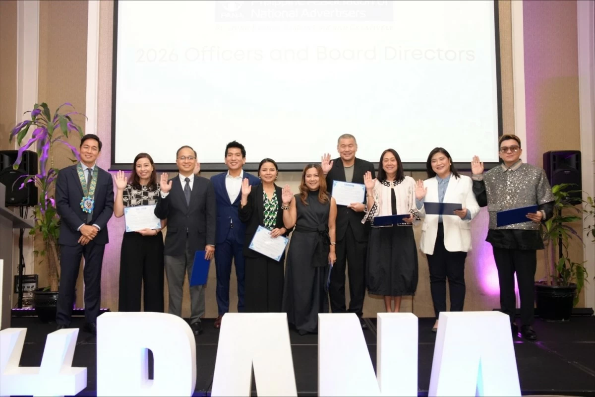 Induction of the 2026 PANA Board of Directors

In photo (from left): Inducting Officer and Keynote Speaker Alex Panlilio, Senior Vice President and Head of Revenue and Commercial Operations of Unilab; Corporate Secretary Bea Ballesa-Martinez (Century Pacific Group); Auditor Atty. Ricky Salvador (Kopiko, Mayora); Vice President Atty. Cuayo Juico (P&G); Treasurer Regina Pineda (PLDT); President Yasmin Mallari (Unilab); Directors Jon Jon San Agustin (SM Supermalls), Julie Balarba (De La Salle University), and Maye Yao Co Say (Richwell Phils.); and PRO Emm Ordinanza (Nestlé Philippines).

Not in photo: Directors Pop Vargas (San Miguel Corporation) and Chuck Janolino (Rebisco).
