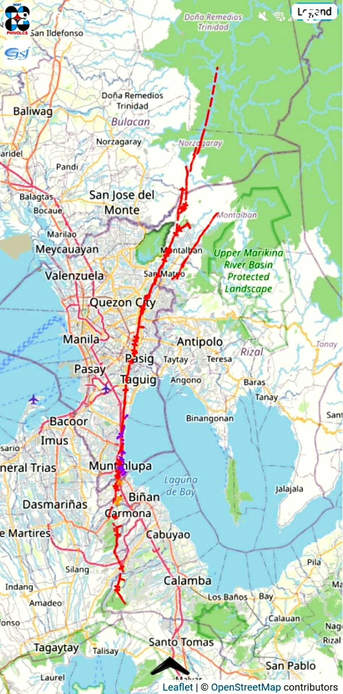 Fault system (Screenshot from PHIVOLCS' Fault Finder app) 