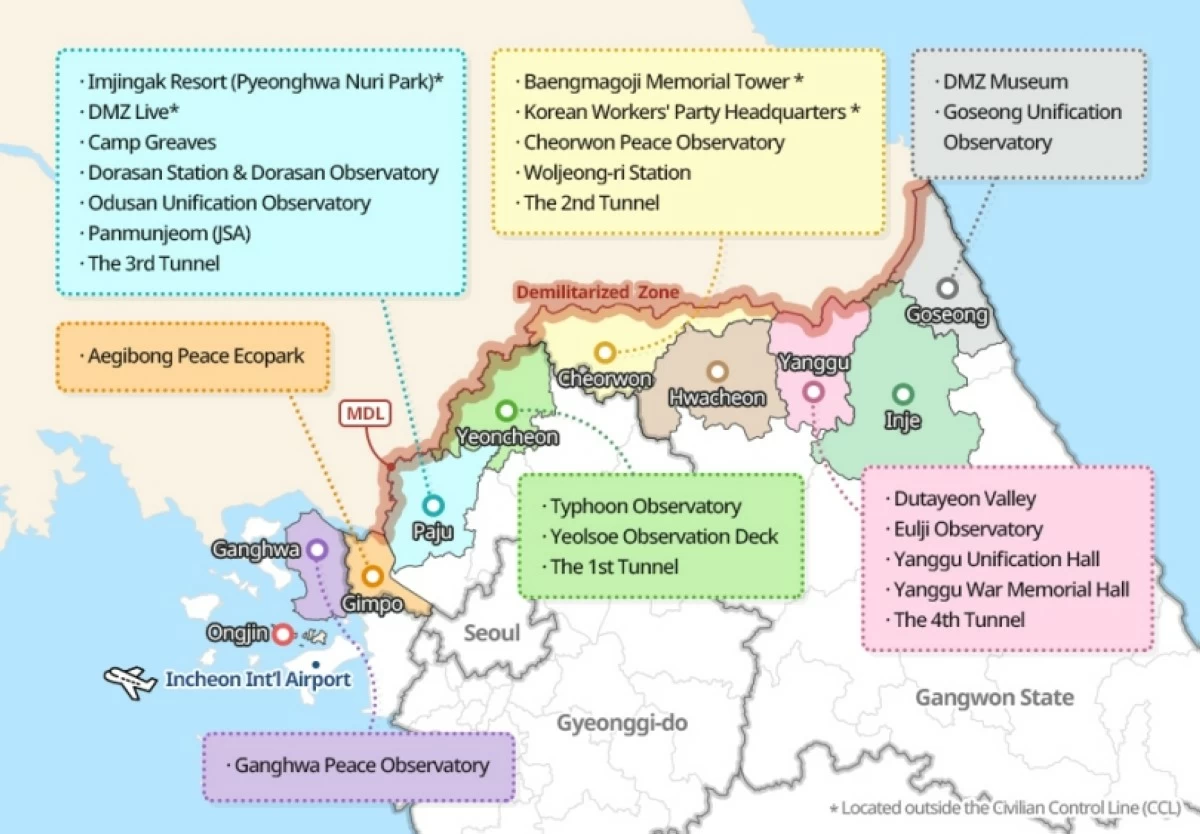 A map of the DMZ and surrounding areas (Photo from the Visit Korea website) 