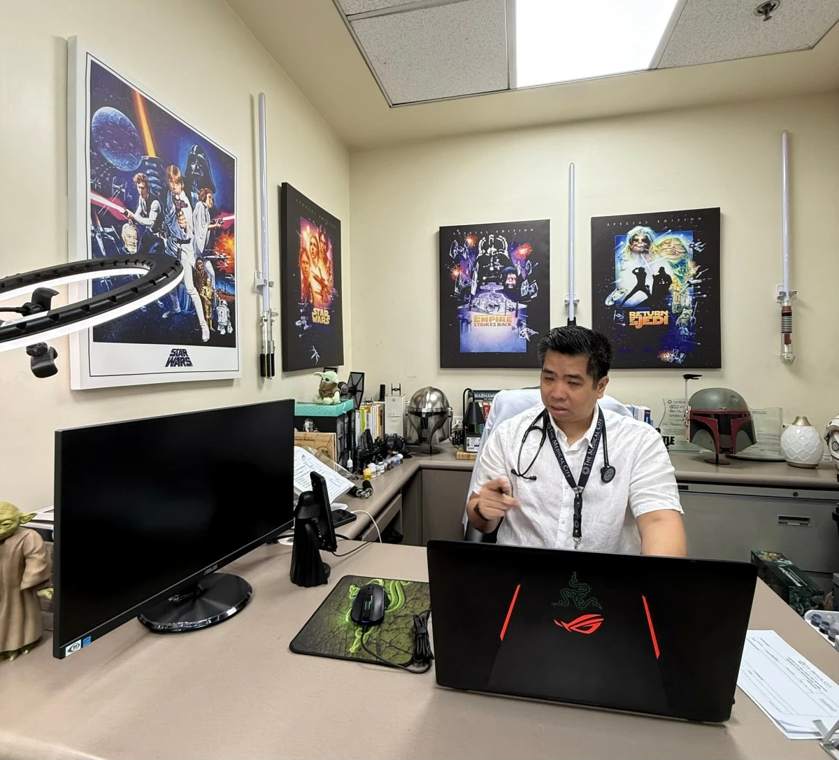 At the office of Dr. Christian Flores, my medical ‘Yoda’ for the day. 