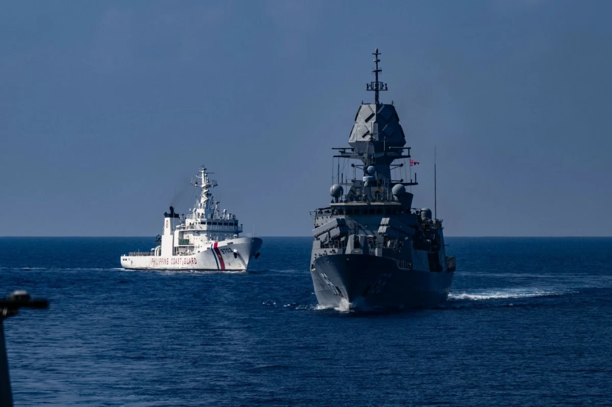 BRP Melchora Aquino (MRRV-9702) sails in formation alongside HMAS Toowoomba (FFH 156) while executing division tactics (DIVTACS) exercise, demonstrating coordinated maneuvering and enhanced maritime cooperation, during the Multilateral Maritime Cooperative Activity (MMCA) on April 11, 2026. (Photo: Armed Forces of the Philippines)