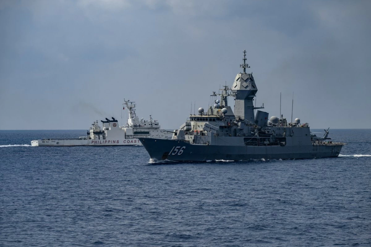 BRP Melchora Aquino (MRRV-9702) and HMAS Toowoomba (FFH 156) maintain formation and execute synchronized movements, highlighting seamless maritime coordination, during the Multilateral Maritime Cooperative Activity (MMCA). (Photo: Armed Forces of the Philippines)