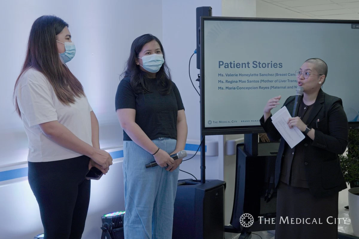 Standing from left to right: Patients Regina Mae Santos and MC Reyes, and Dr. Isabel Fernandez of Akbay Ginhawa Foundation, Inc. 
