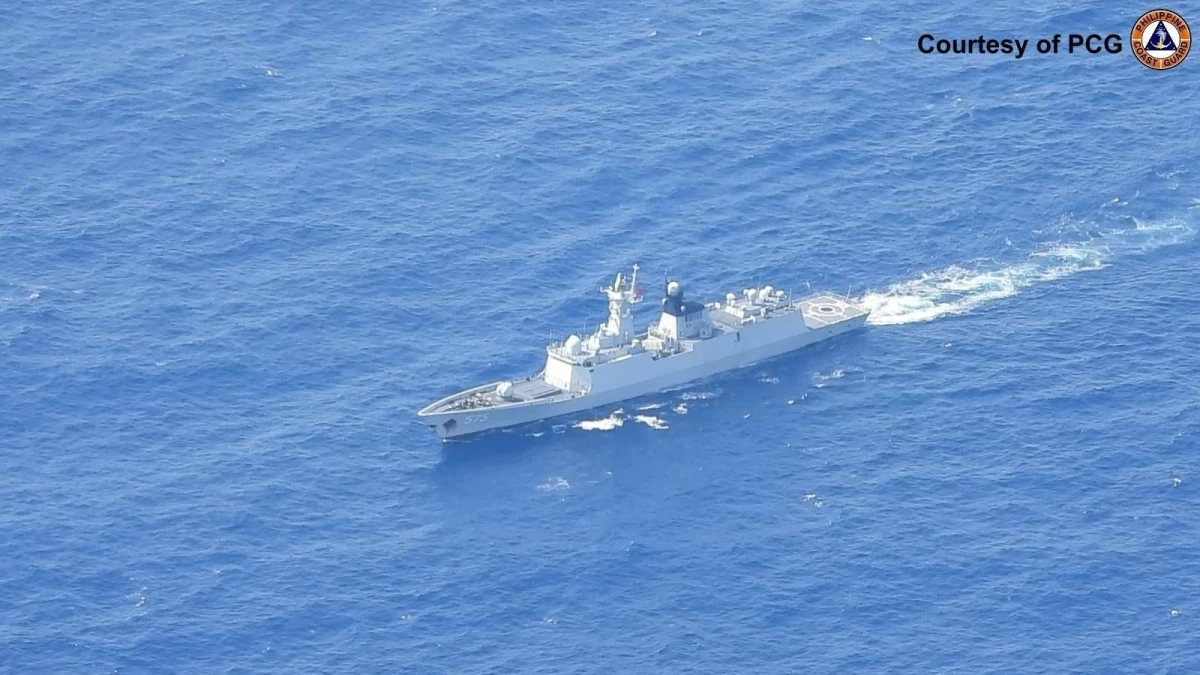 A People's Liberation Army-Navy (PLA-N) warship with bow number "575" is monitored operating in Bajo de Masinloc, West Philippine Sea during a maritime domain awareness (MDA) flight by the Philippine Coast Guard (PCG) on Oct. 28, 2025. (File photo: PCG)