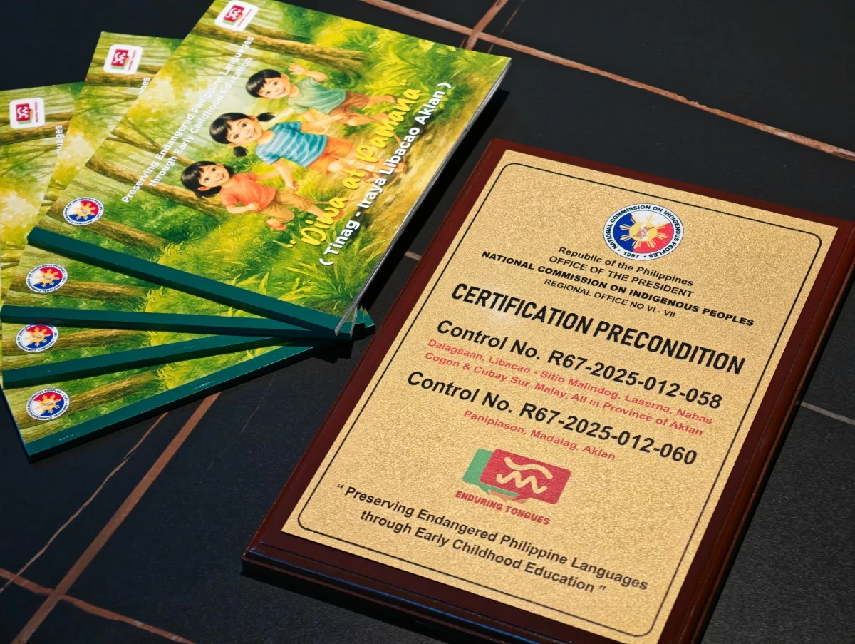 Children’s Book Deployment in Aklan. [L-R] Godfrey Concepcion, Enduring Tongues Development Officer; Kristie Ann Blasa, NCIP Health Officer Midwife II; Atty. Princess May Alcarde-Oral, NCIP Regional Director; Maddigan Sy, Enduring Tongues Founder; Atty. Lowella Alo-Andalajao, NCIP Regional Legal Officer; Kristine Shiela Mae Bundal, NCIP Development Management Officer II
