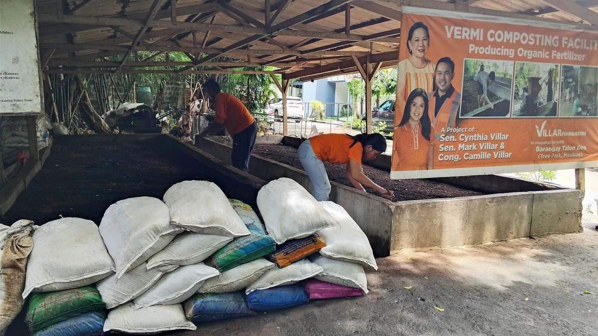Villar Foundation's Vermi-composting Facility. Organic waste is placed in composting beds, where earthworms break it down into nutrient-rich fertilizer that improves soil and plant growth.