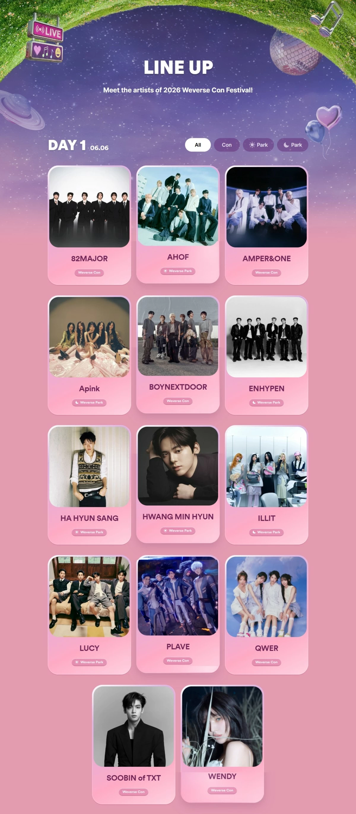 The lineup for Day 1 (Weverse) 