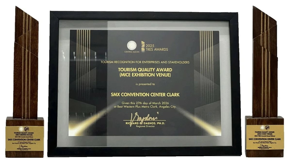 SMX Convention Center Clark celebrates its Grand Winner titles for the Tourism Quality Awards under the categories of MICE Event Venue and MICE Meeting Room, along with a Special Citation for the MICE Exhibition Venue category. (Photo: SMX Convention Center)