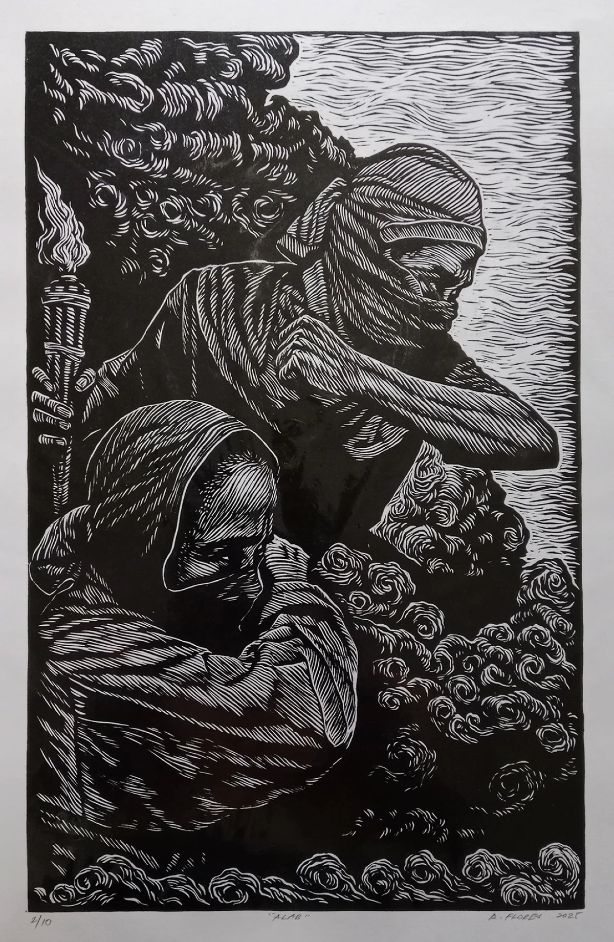 'ALAB,' rubbercut on paper, Resty Flores, 2026