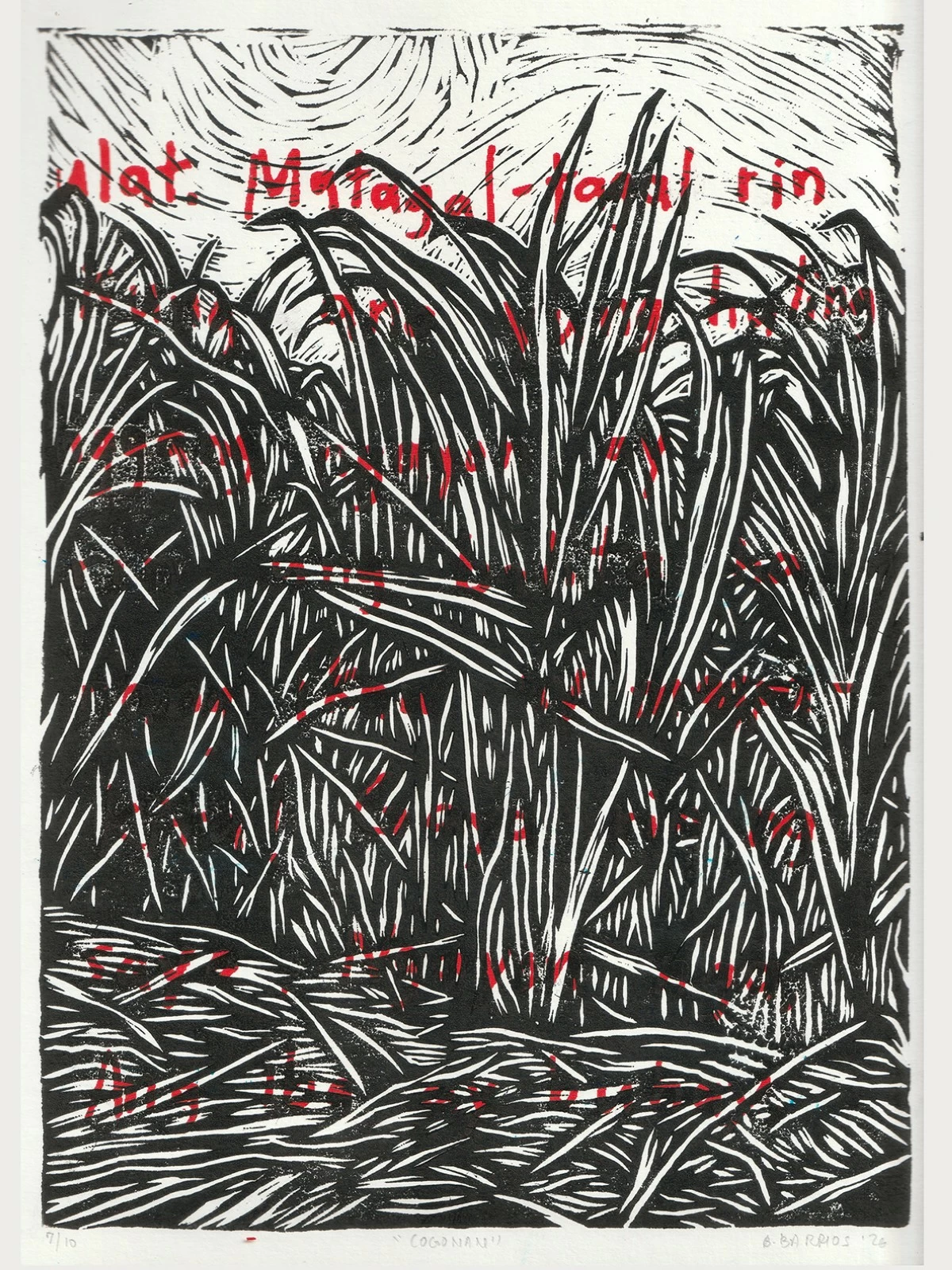 'COGONAN,' rubbercut on paper, Brian Barrios, 2026