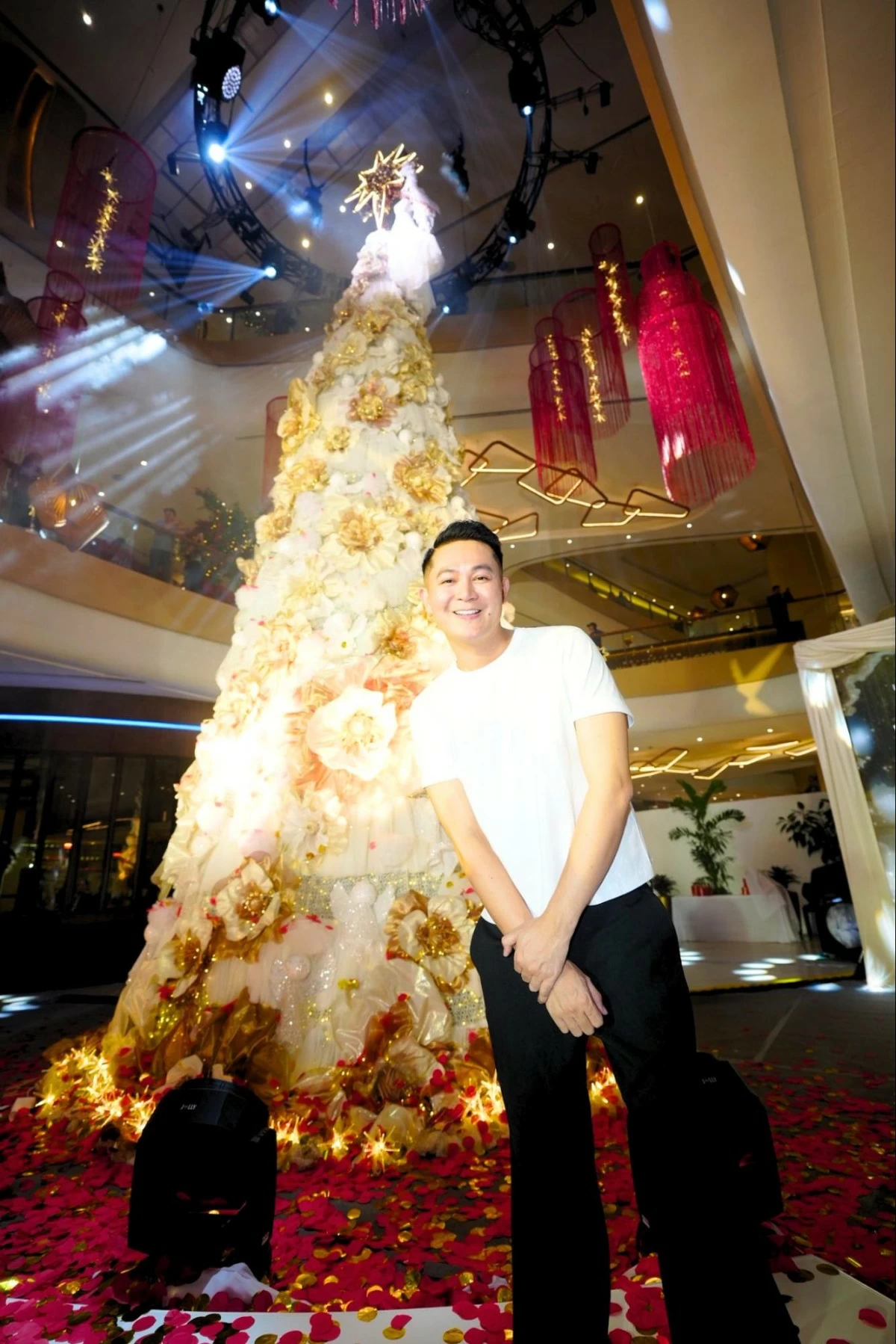The collaboration between Michael Leyva and Uptown Bonifacio transformed couture waste into a large-scale holiday installation.