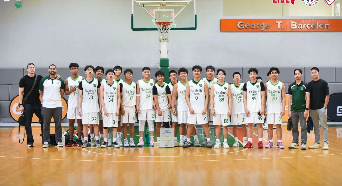 The De La Salle Zobel Junior Archers celebrate after completing a third-place finish in the 15U division of the 2026 Milcu Sports Got Skills basketball tournament over the weekend at the Greenhills West Gym.  