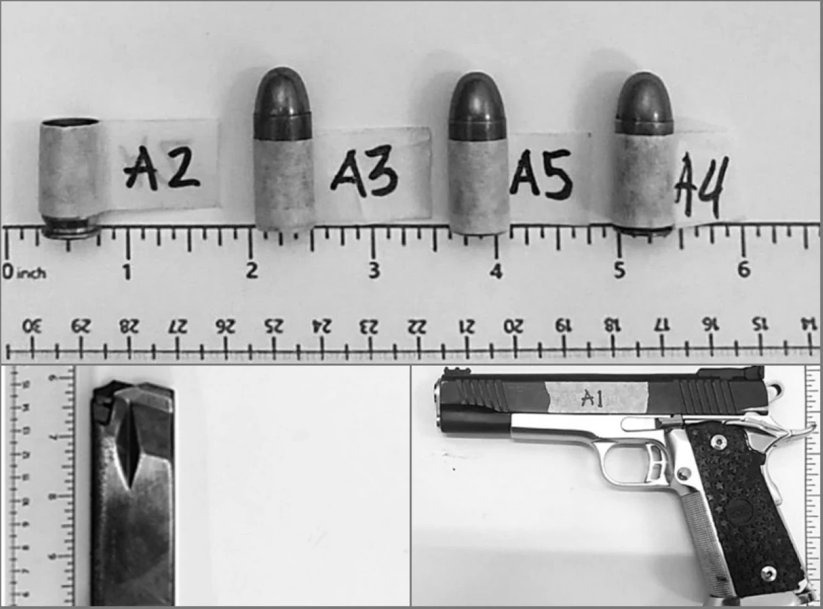 The live ammunition, magazine and firearm confiscated by the Taguig police (Photos from Taguig police / SPD) 
