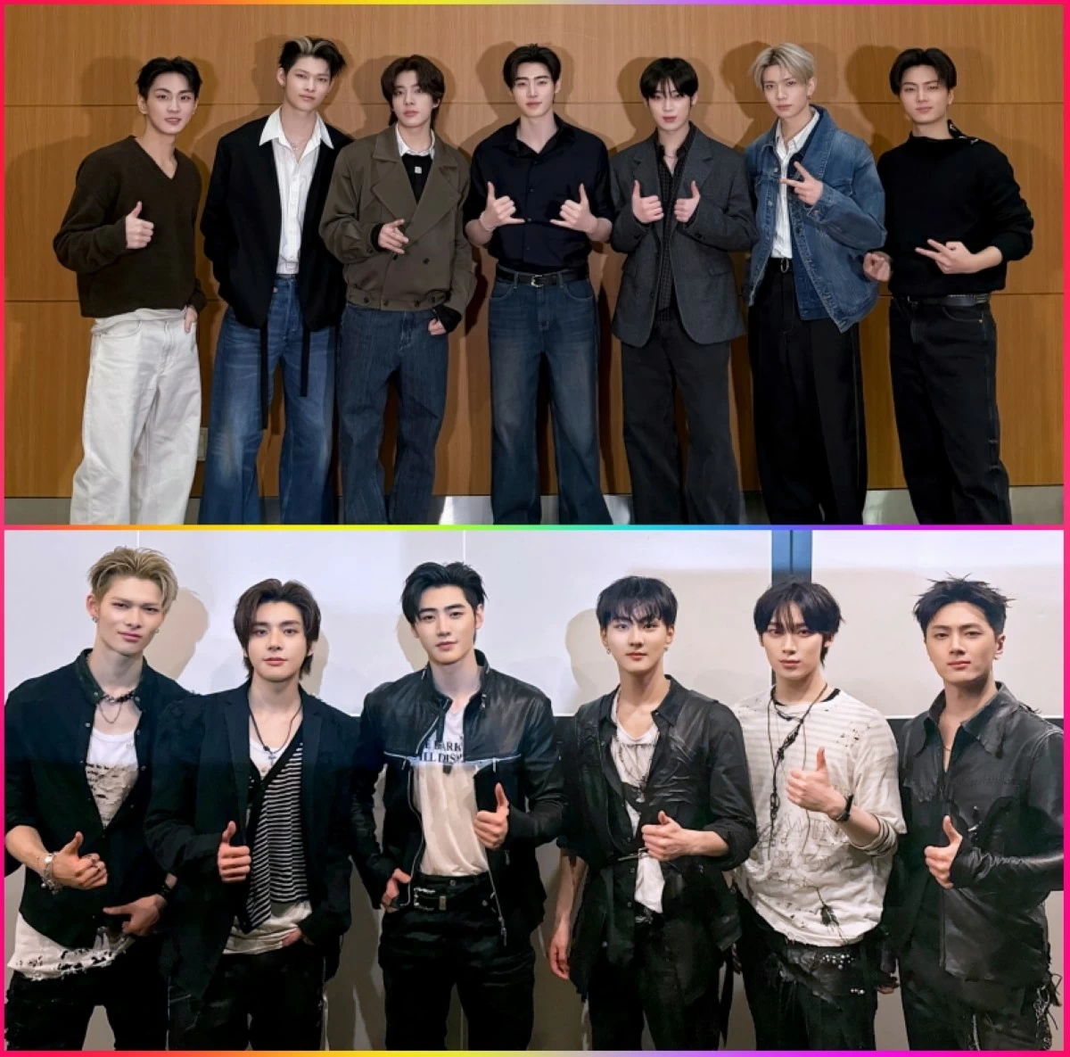 ENHYPEN with Heeseung (top) and the group with six members (X) 