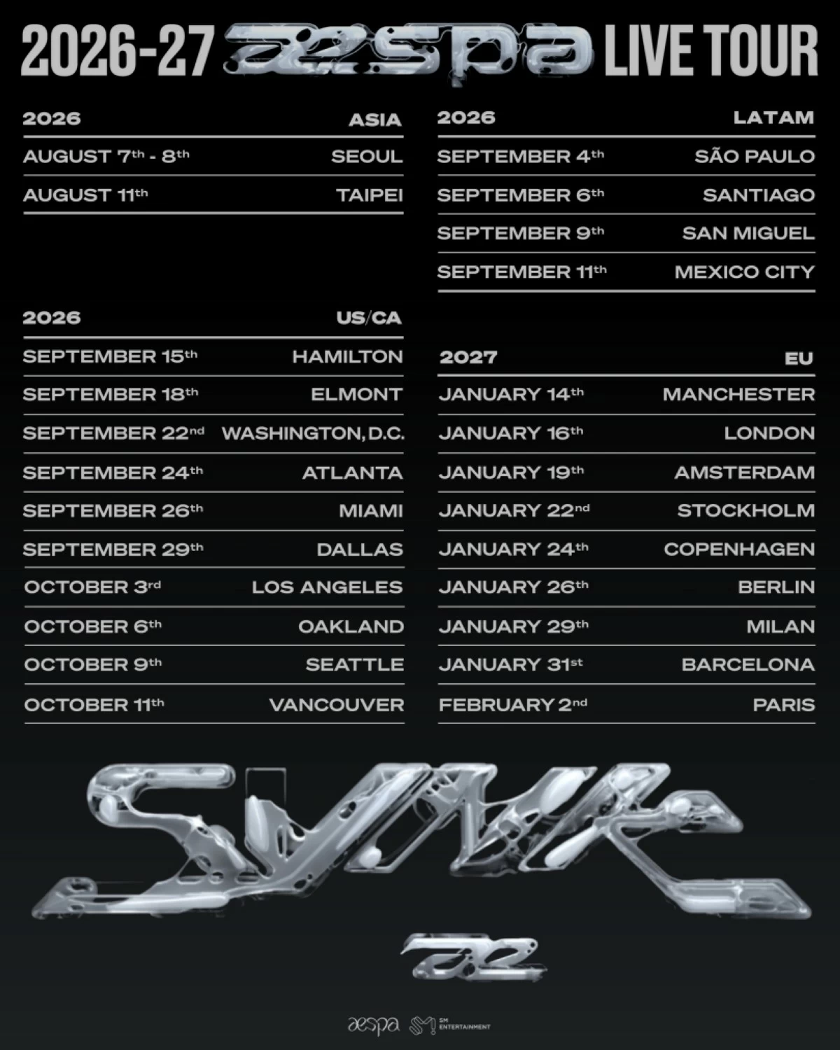 Aespa tour dates (SM Entertainment) 