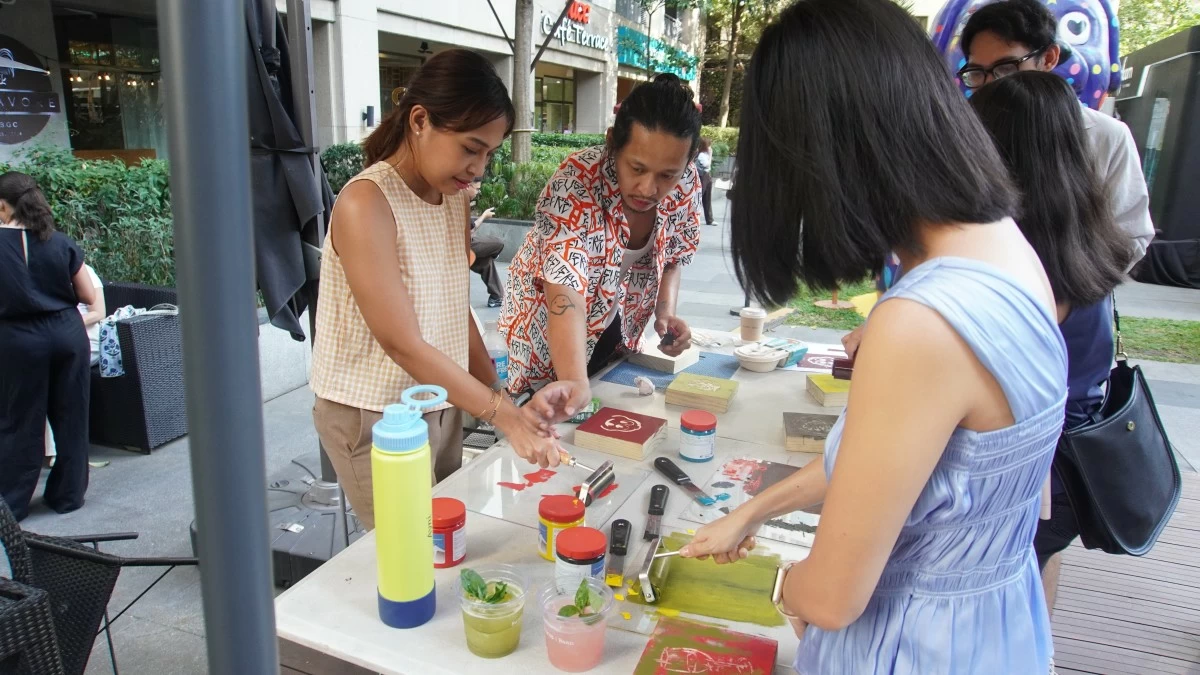 MAKE IT YOUR OWN Woodblock printing has you carving out the image you want to see and stamping it onto the intended surface. (Photo courtesy of Community Art Ground)