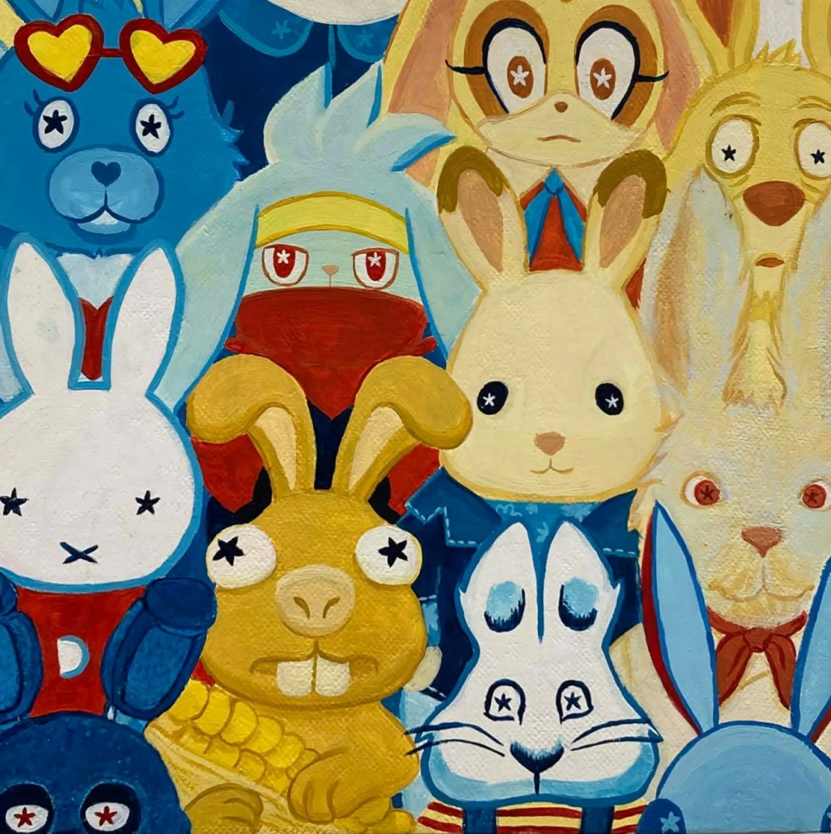 'I HERALD MY RABITS' acrylic on canvas, 9 x 9 inches, Blue Lemodane, 2025