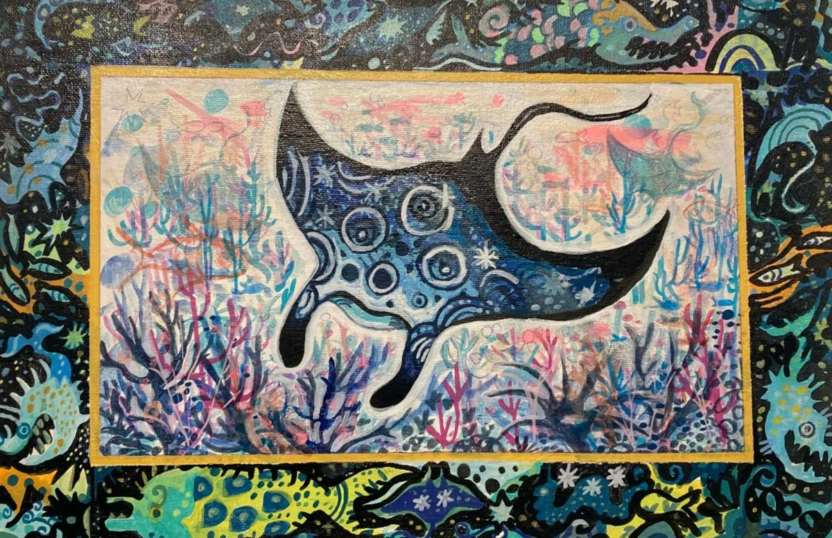 'THE CHARIOT' wax pastel, acrylic ink, and colored pencil on canvas, 18 x 12 inches, Pepe Reyes, 2026