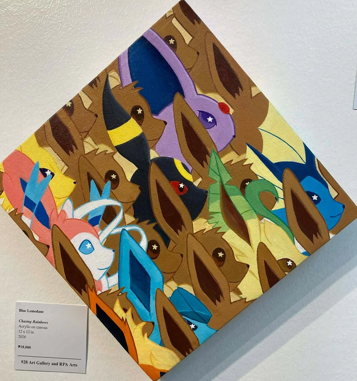 'CHASING RAINBOWS' acrylic on canvas, 12 x 12 inches, Blue Lemodane, 2026