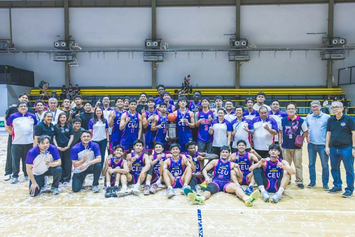 CEU players and coaches are shown with school officials Dr. Carlito B. Olaer, VP for Student Affairs and Jericho Orlina, AVP for Business Affairs and UCAL Executive Director Horacio Lim.