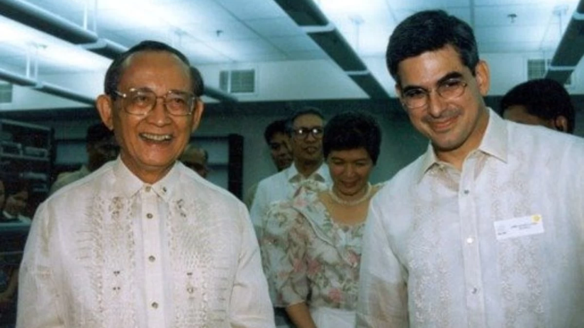 Jaime Augusto Zobel de Ayala and former President Fidel V. Ramos share a moment during the early days of telecom liberalization.