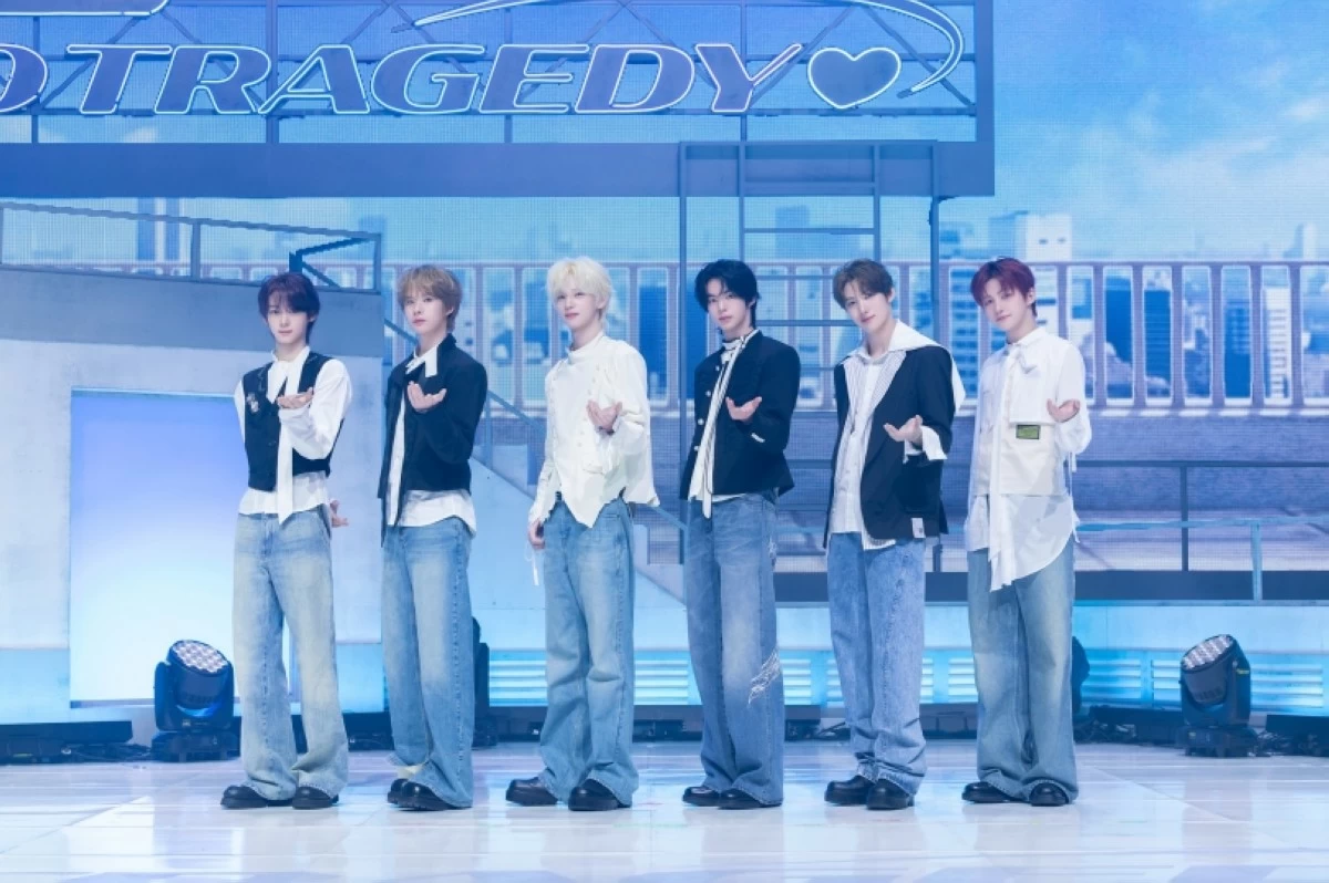 TWS at their media showcase for "No Tragedy" on April 27 (Pledis Entertainment) 