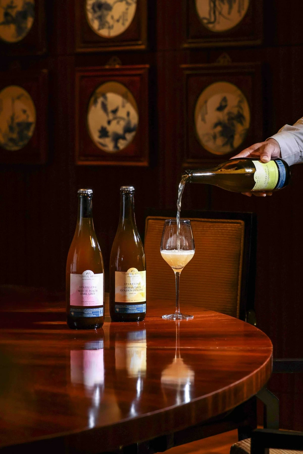 SPARKLING TRIO The No. 8 China House sparkling teas—White Peach Earl Grey, Osmanthus Golden Oolong and Yuzu Genmaicha—present a nonalcoholic pairing with layered aromas and flavors (Photo: Grand Hyatt Manila)