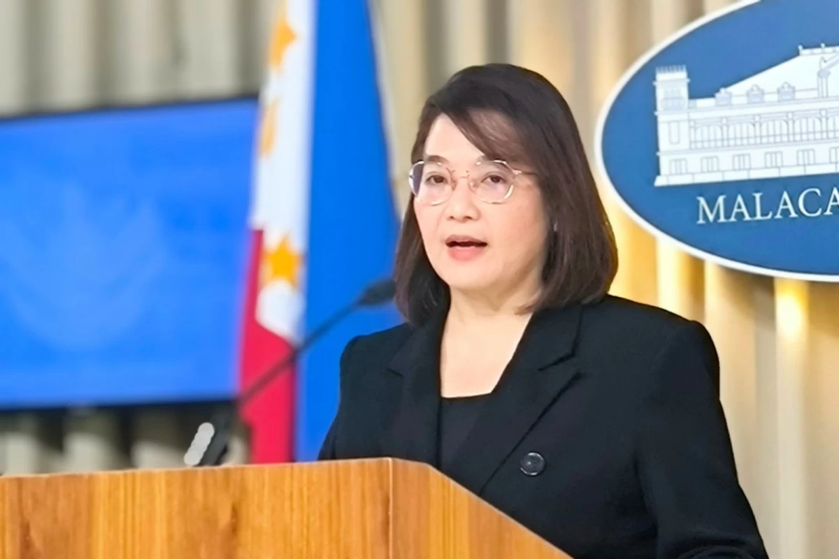 Palace Press Officer and Communications Undersecretary Claire Castro holds a Palace press briefing on April 28, 2026. (Betheena Unite)