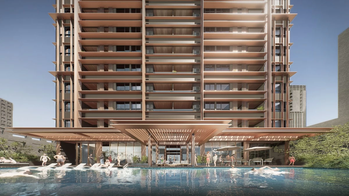 A 25-meter heated saltwater lap and leisure pool at the Sondris amenity deck. (Photo: Arthaland)