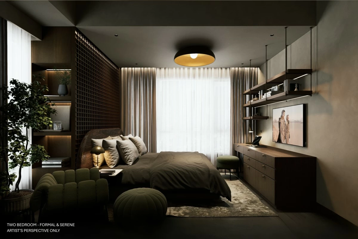 Formal and Serene: darker tones and layered materials for a grounded, private retreat. (Photo: Arthaland)