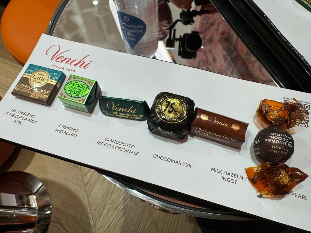 TASTING BOARD A selection of Venchi chocolates is presented during the tasting: Granblend Venezuela Milk, Cremino Pistachio, Gianduiotto Ricetta Originale, Chocoviar 75%, Milk Hazelnut Ingot, and Dark Pearl. (Photo: Feliciano Rodriguez III/Manila Bulletin)