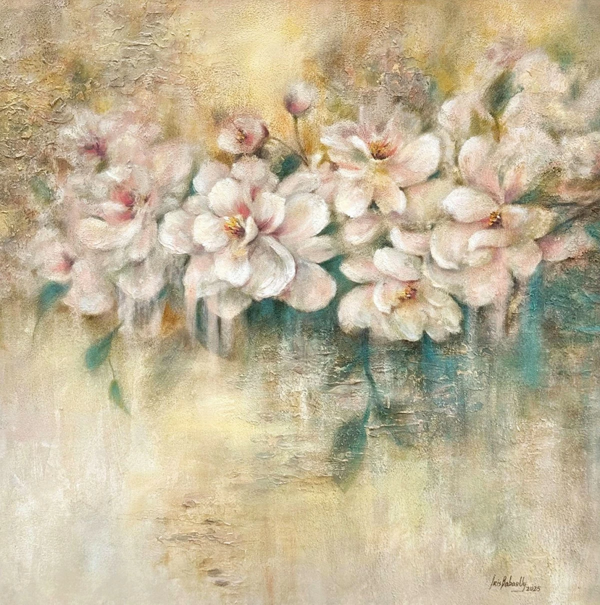 'WATER BENEATH THE PETALS 1,' oil on canvas, 24x24 inches, 2025
