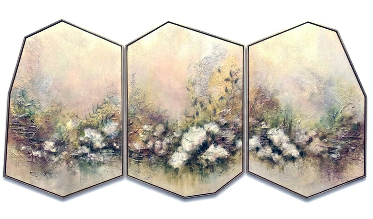 'THE VEIL OF SPRING,' triptych, oil on canvas, 36x72 inches, 2026