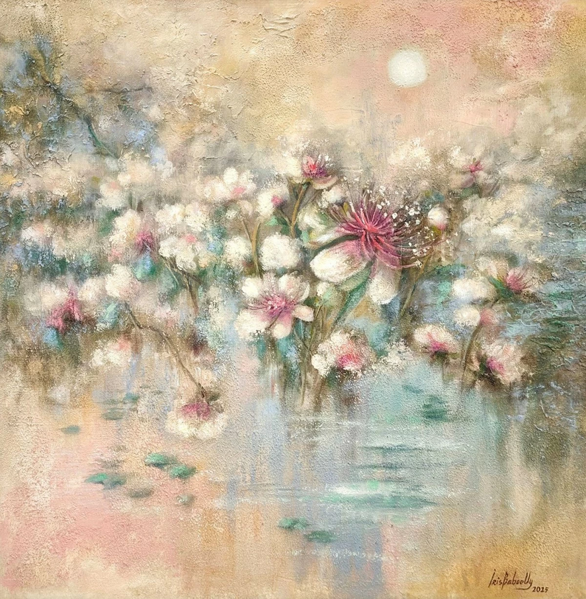 'WATER BENEATH THE PETALS 2,' oil on canvas, 24x24 inches, 2025