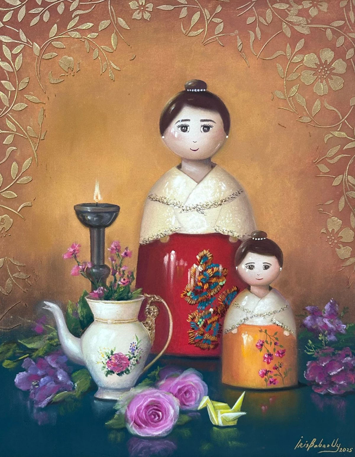 'MOTHER AND CHILD (WITH YELLOW CRANE),' 20x16 inches, 2025