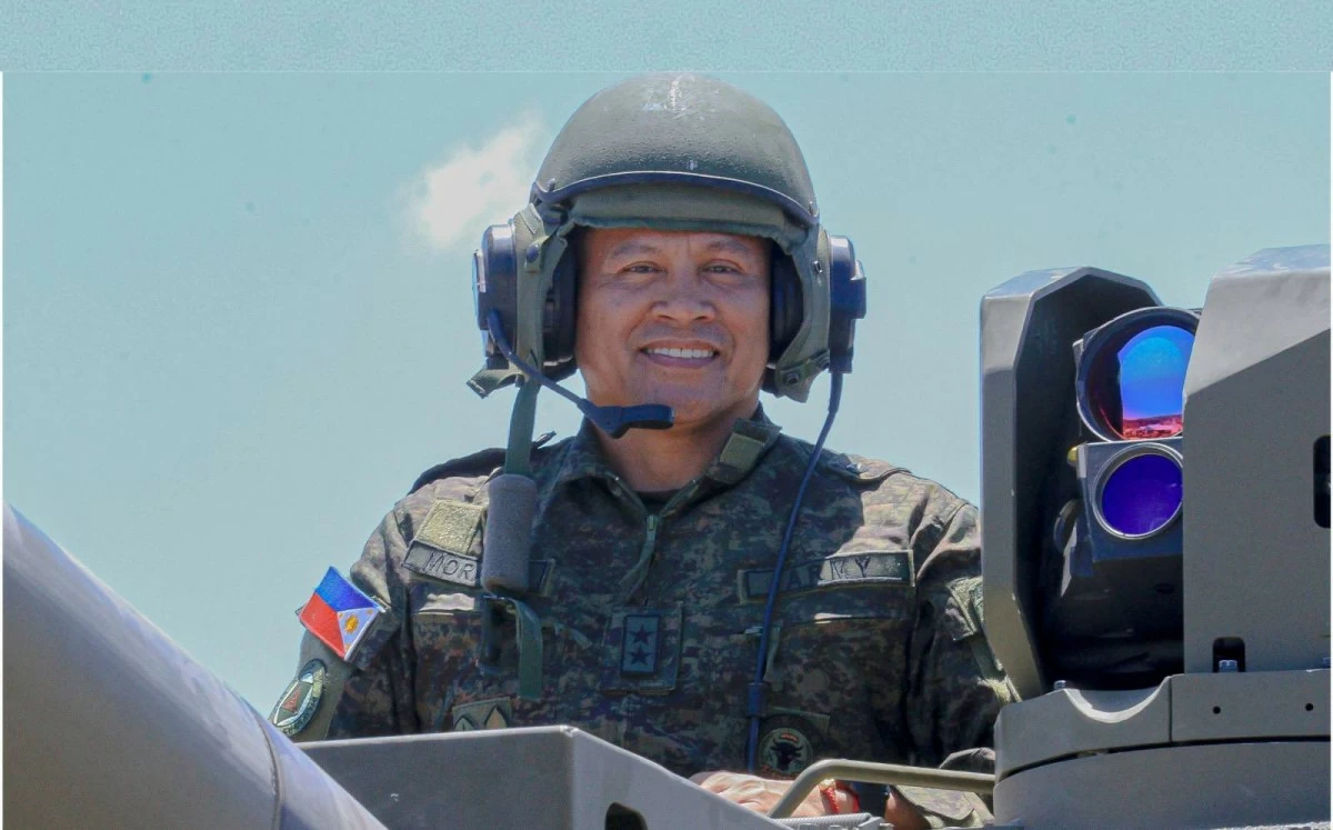 Maj. Gen. Efren F. Morados, Philippine Army (PA) vice commander, aboard the Armor Division's Sabra light tank during the first-ever Philippine Army-Japan Ground Self Defense Force Exercise Salaknib combined live fire exercise at Colonel Ernesto Rabina Air Base (CERAB) in Capas, Tarlac held from May 1 to 2, 2026. (Photo: PA)