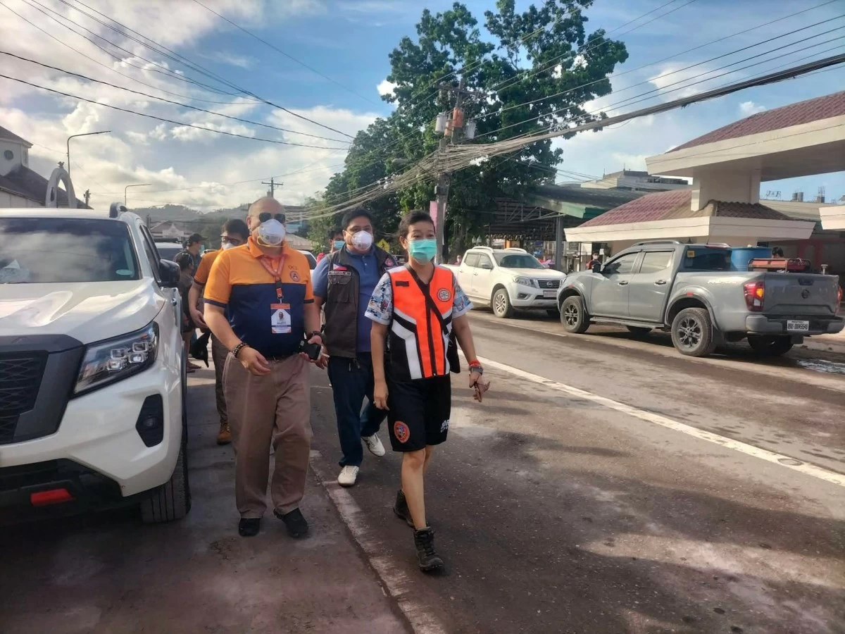 OCD officials conduct an inspection in Bicol Sunday hours after the eruption of Mayon Volcano Saturday. (Civil Defense Bicol FB)